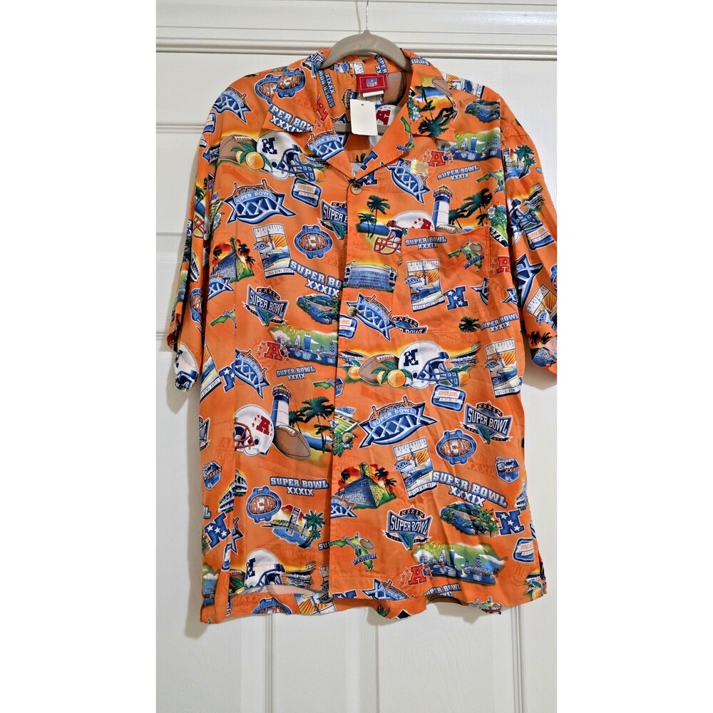 Mens NFL Super Bowl XXXIX 39 Short Sleeve Hawaiian Button Up Shirt M New W Tags